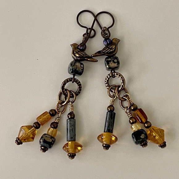 ARTISAN Earrings - “Doves at Midnight” Dangles - Picture 4 of 9